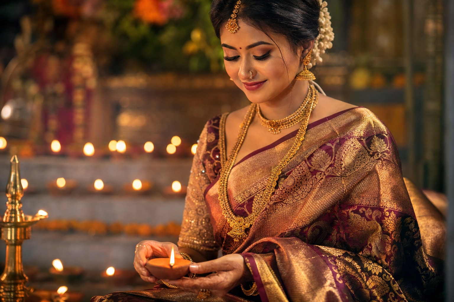 Design traditional aesthetics with a Diwali saree prompt