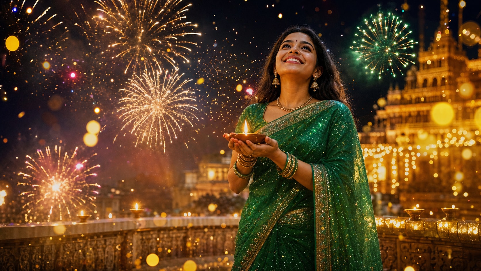 Enhance your prompt for gemini ai girl saree diwali with effects