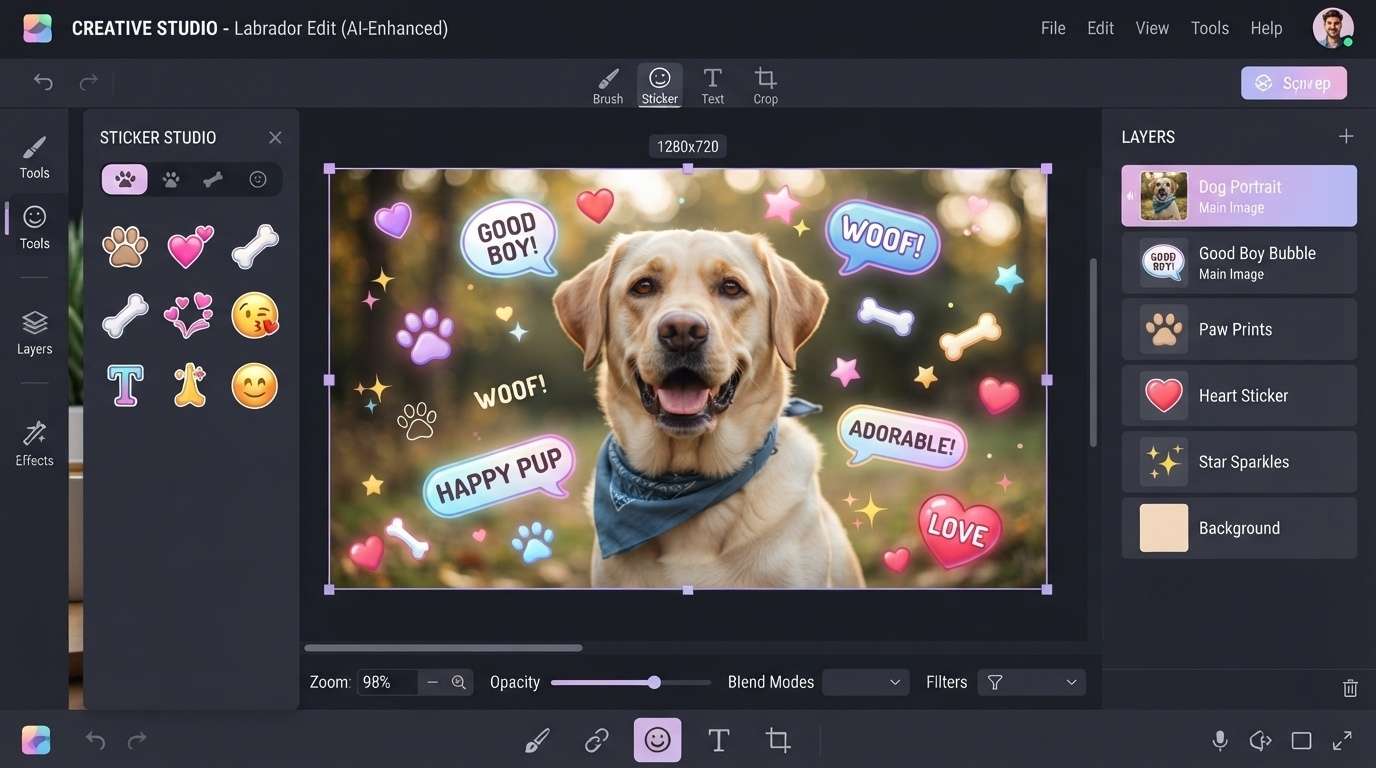 Customize your dog portrait with AI stickers