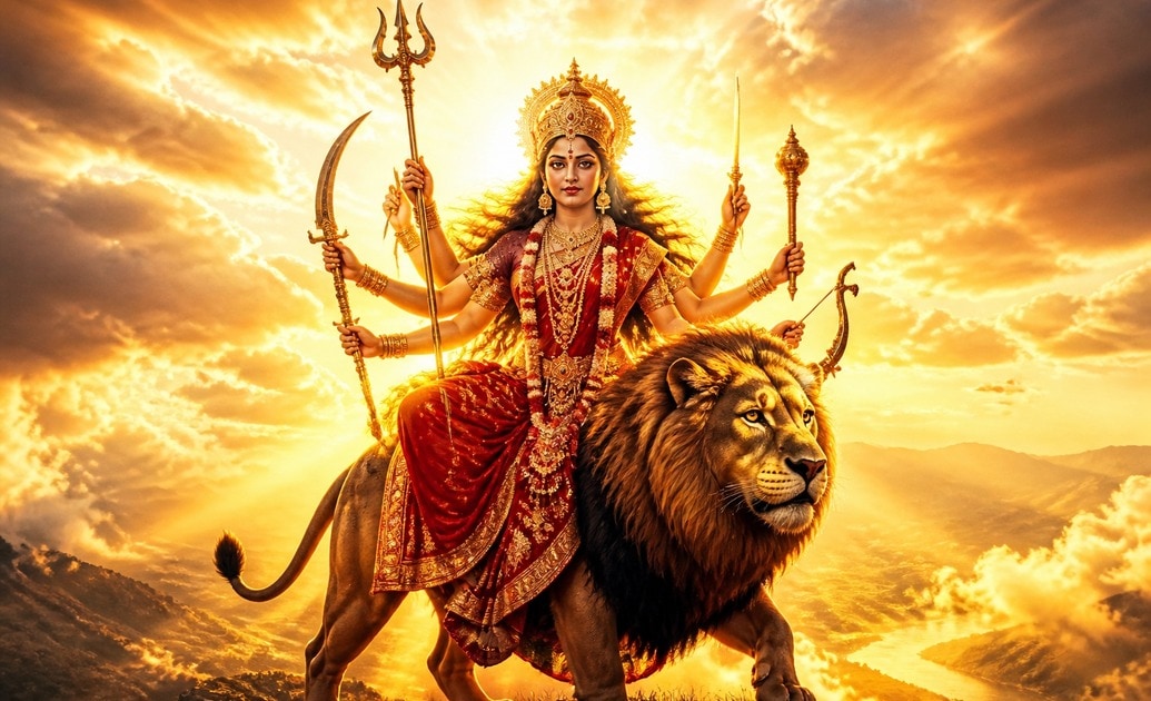 Share your durga maa in sky artwork instantly