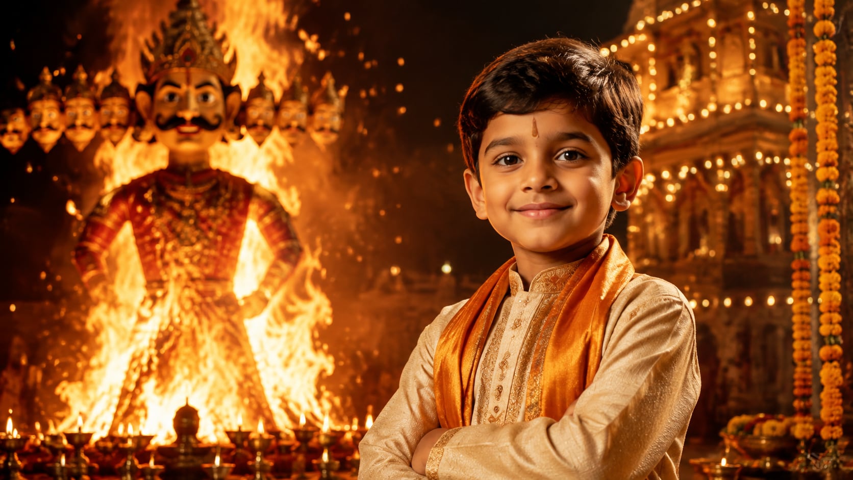 Filmora AI image generator creating Dussehra boy prompt visuals