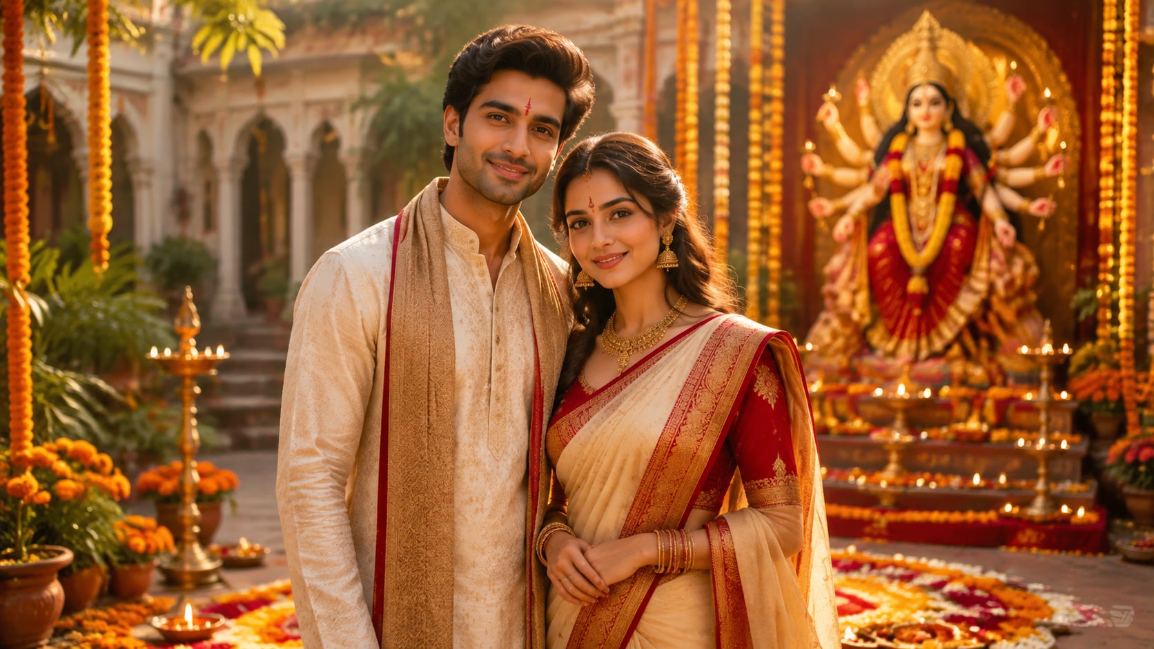 Nano Banana model creating Dussehra couple prompt style variants
