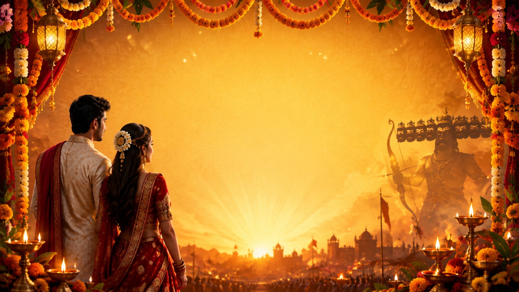 Dussehra couple prompt still image converted into video in Filmora