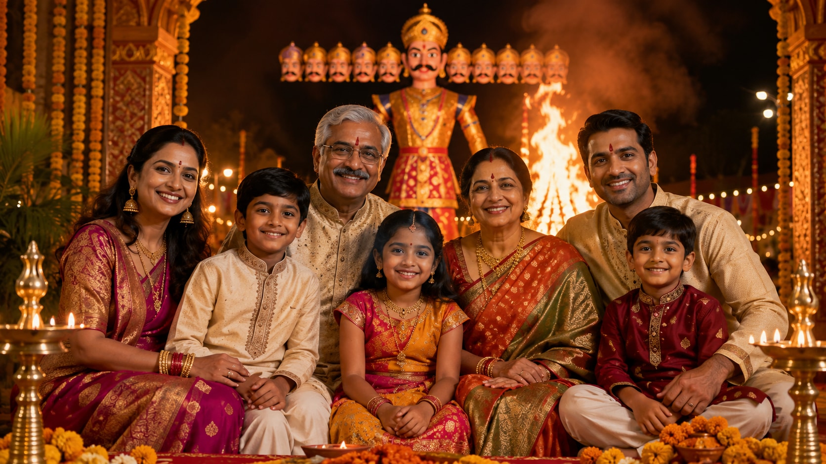 Filmora AI image generator creating Dussehra family prompt visuals