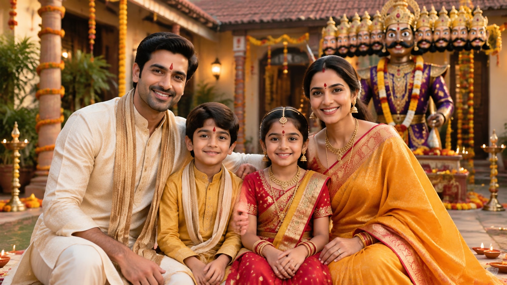 Nano Banana model creating Dussehra family prompt style variants