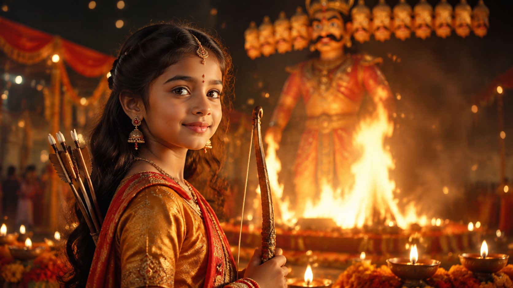 Filmora AI image generator creating Dussehra girl prompt visuals
