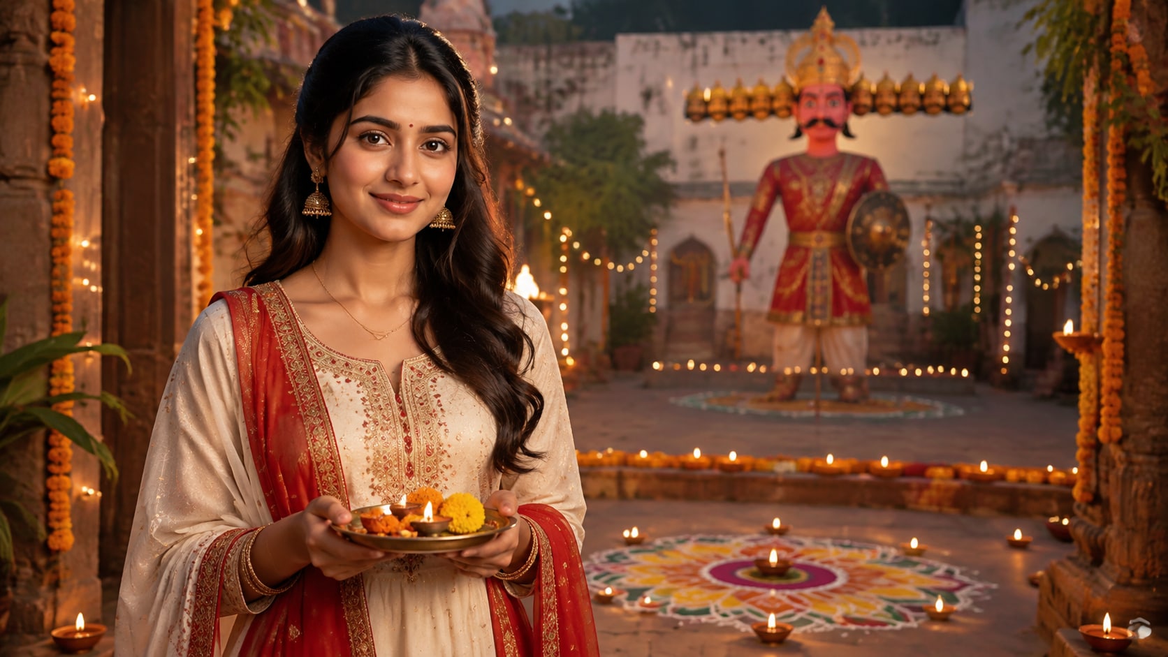 Nano Banana model creating Dussehra girl prompt style variants