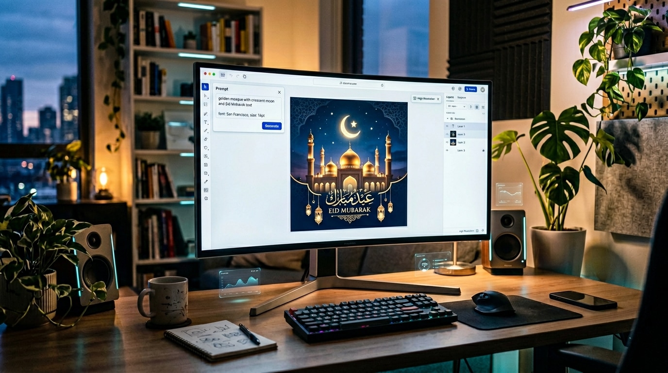 AI generated image of a mosque for an Eid card