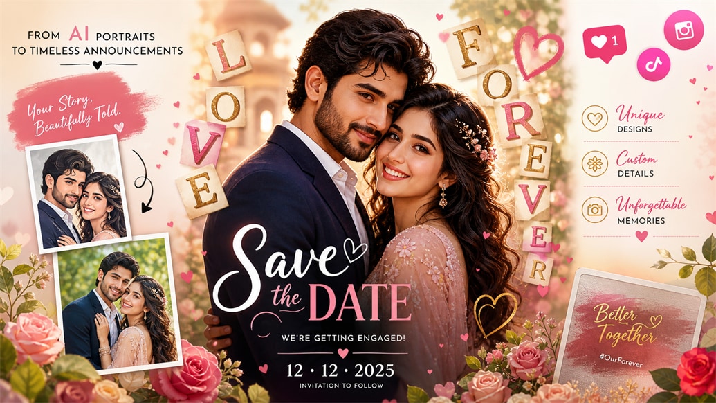 Craft unique save-the-dates with ai engagement photo generator prompt