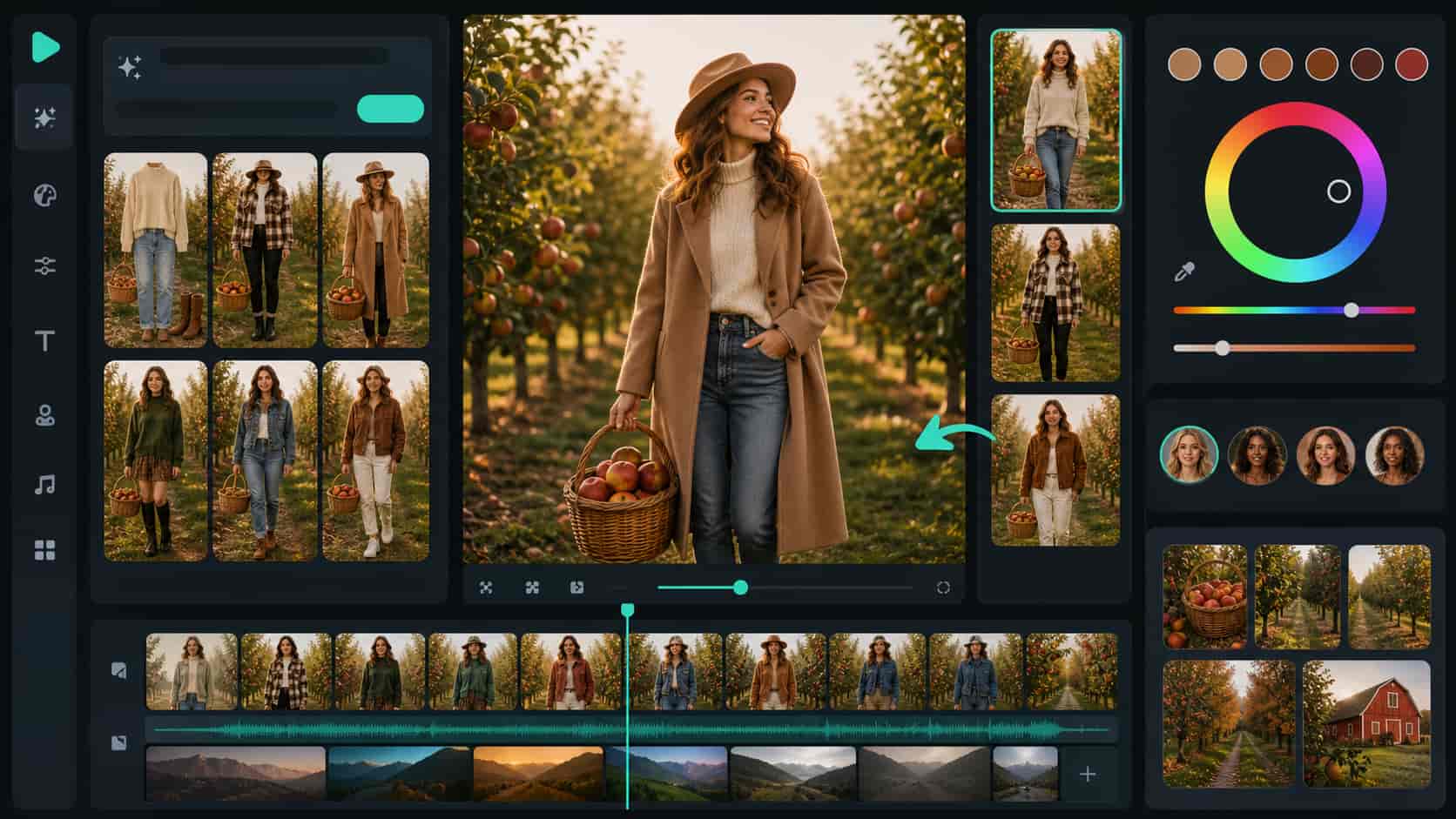Refine apple picking outfit styles with multiple AI models
