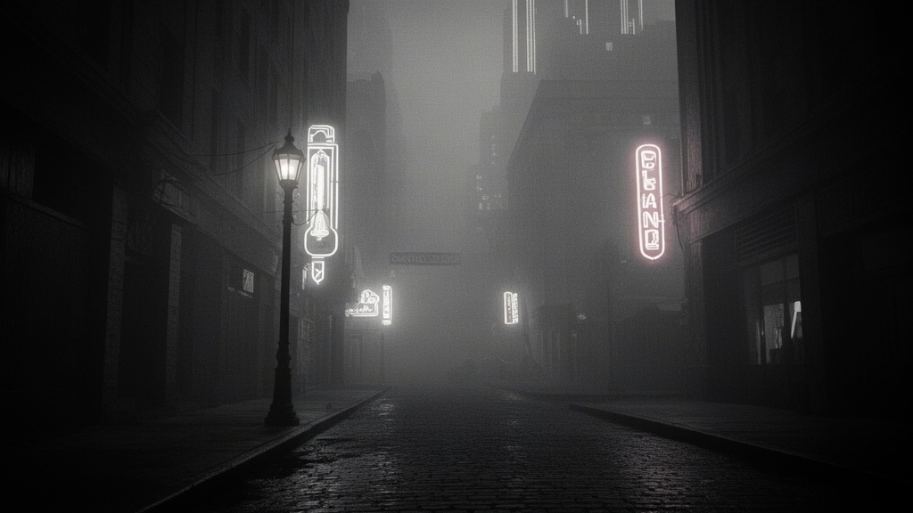 Design a film noir city street prompt environment