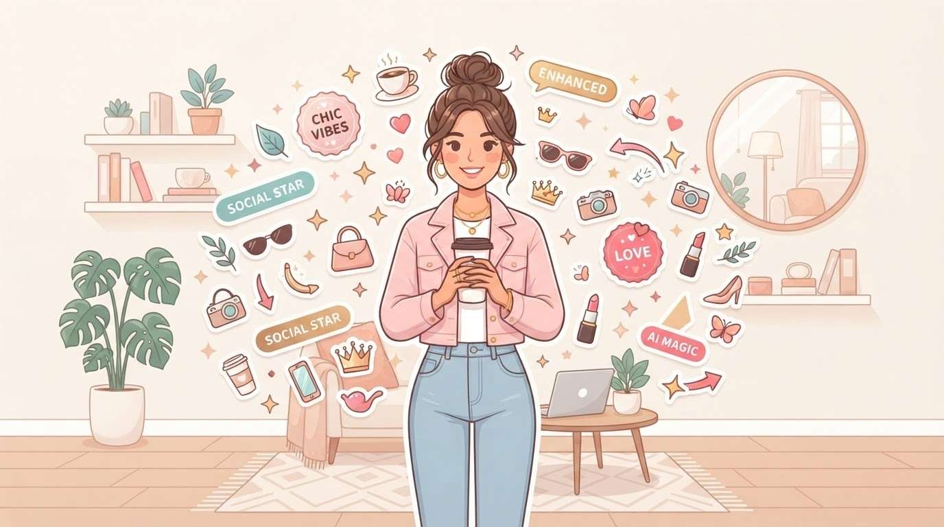 Add AI stickers to stylish coffee girl
