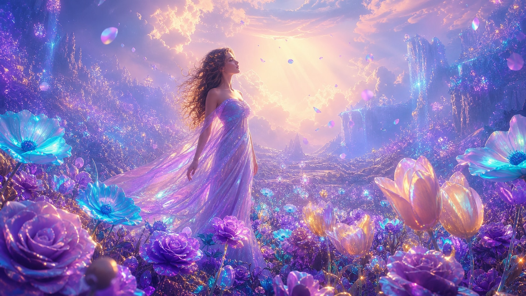 Surreal flower field prompt portrait generation