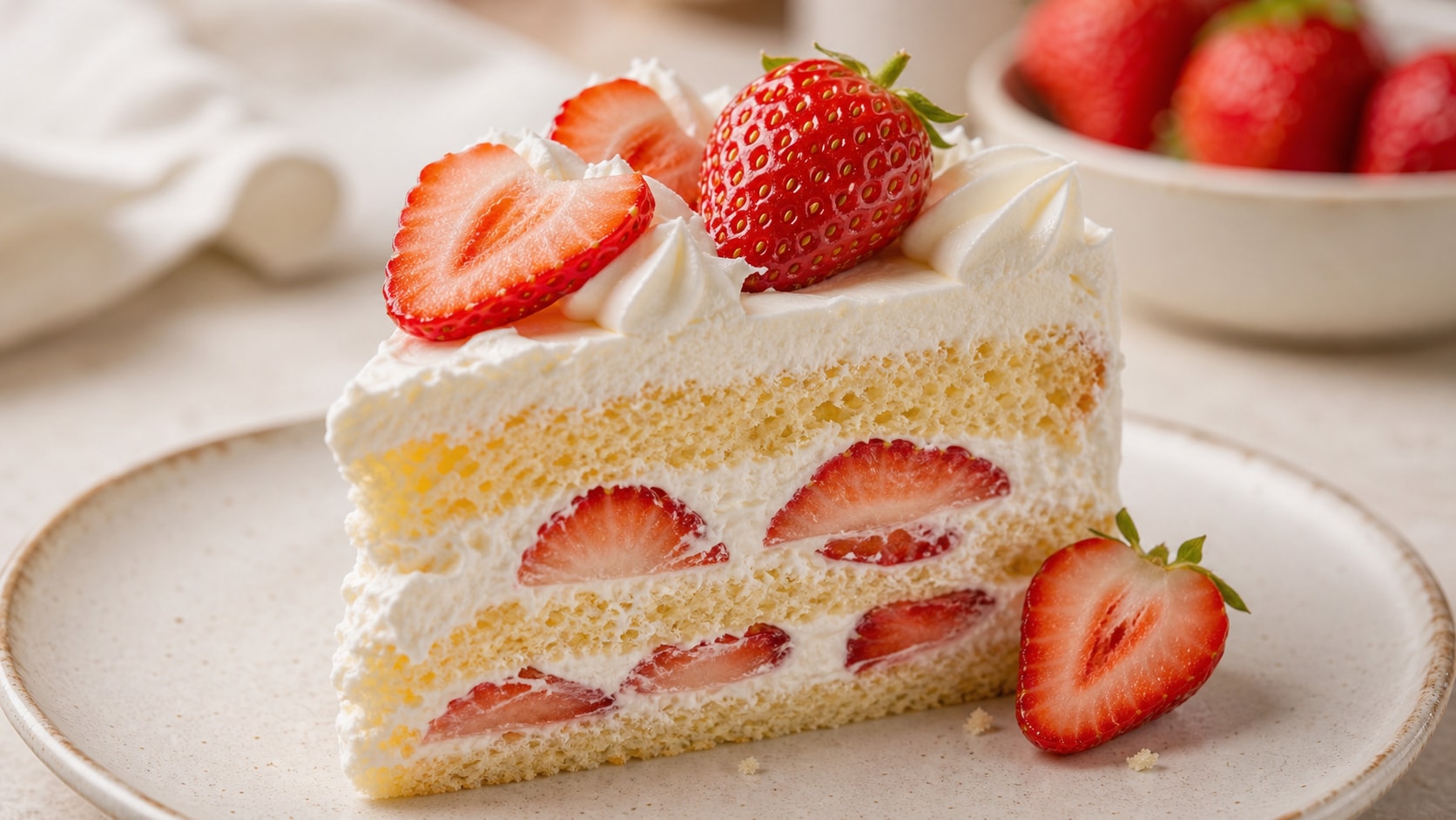 strawberry cake prompt feature showing fruit and cream texture