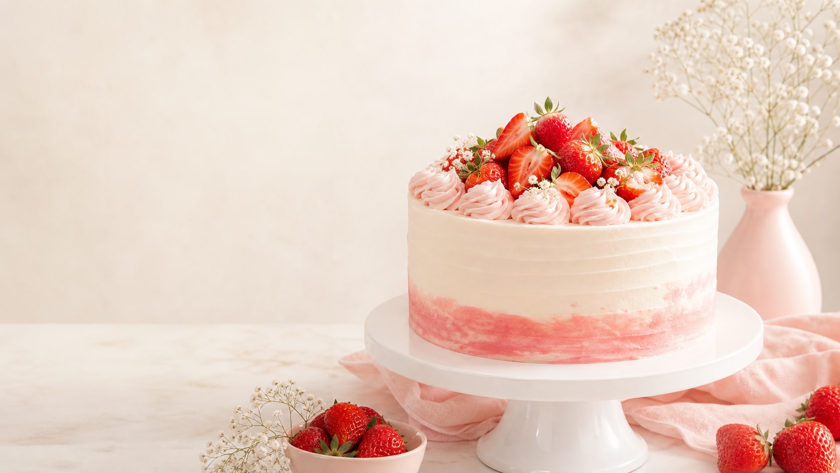 strawberry cake product photo prompt feature image