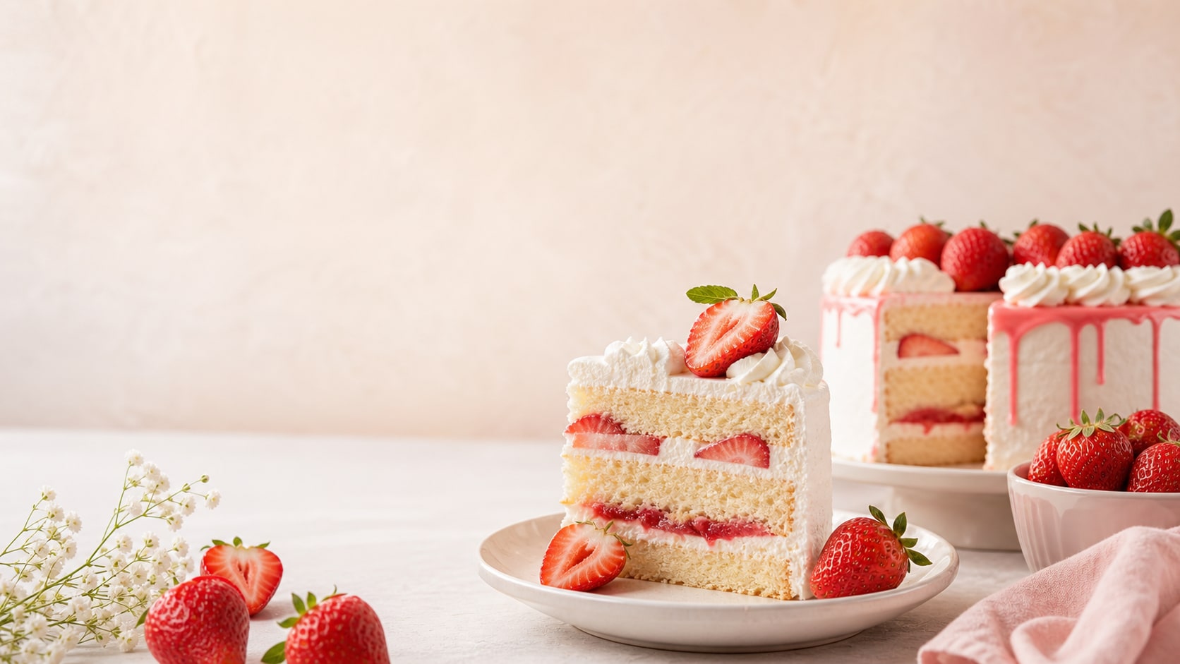 strawberry cake image prepared for food video editing