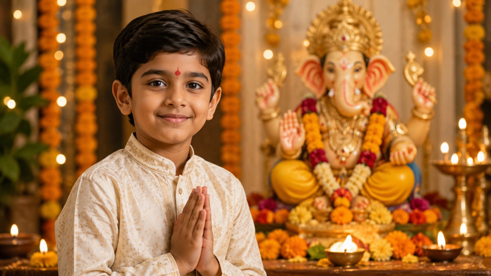 Filmora AI image generator creating Ganesh Chaturthi boy prompt visuals