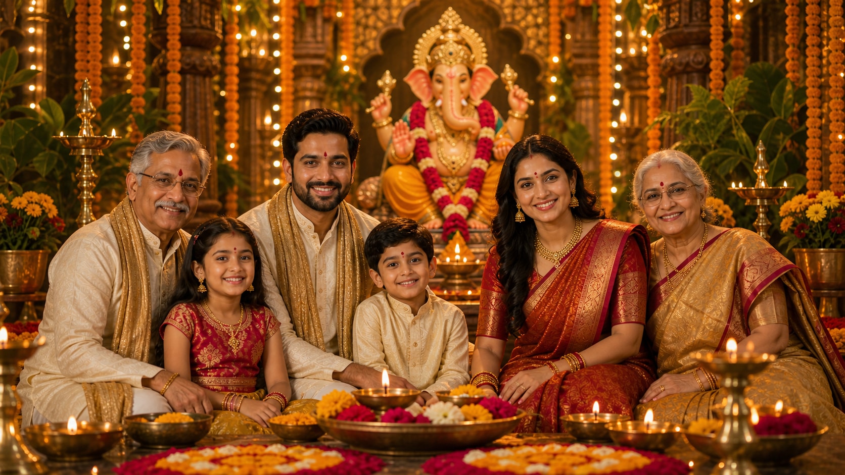 Filmora AI image generator creating Ganesh Chaturthi family prompt visuals