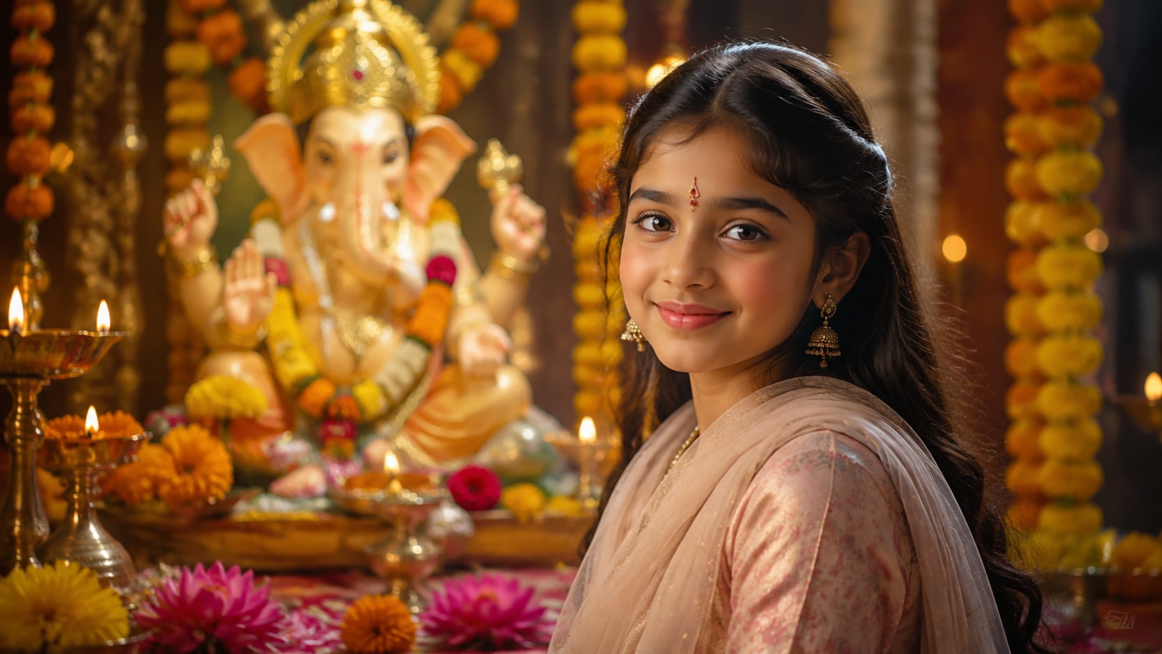 Filmora AI image generator creating Ganesh Chaturthi girl prompt visuals