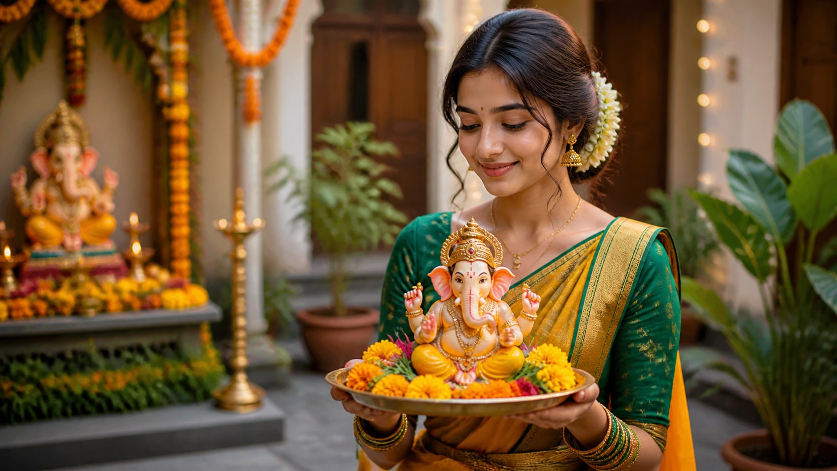 Nano Banana model creating Ganesh Chaturthi girl prompt style variants