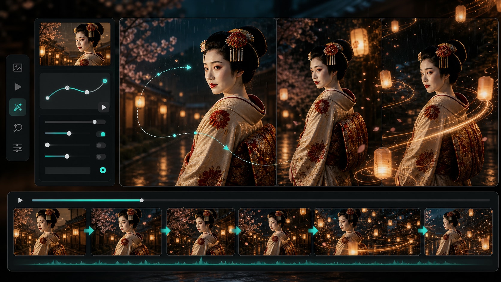 Animate geisha prompt still images with Filmora AI Image to Video