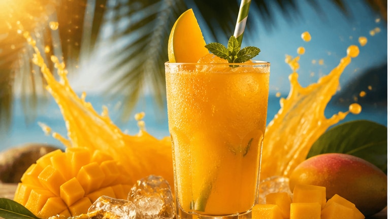 Nano Banana model creating Gemini AI mango drink ad prompt style variants
