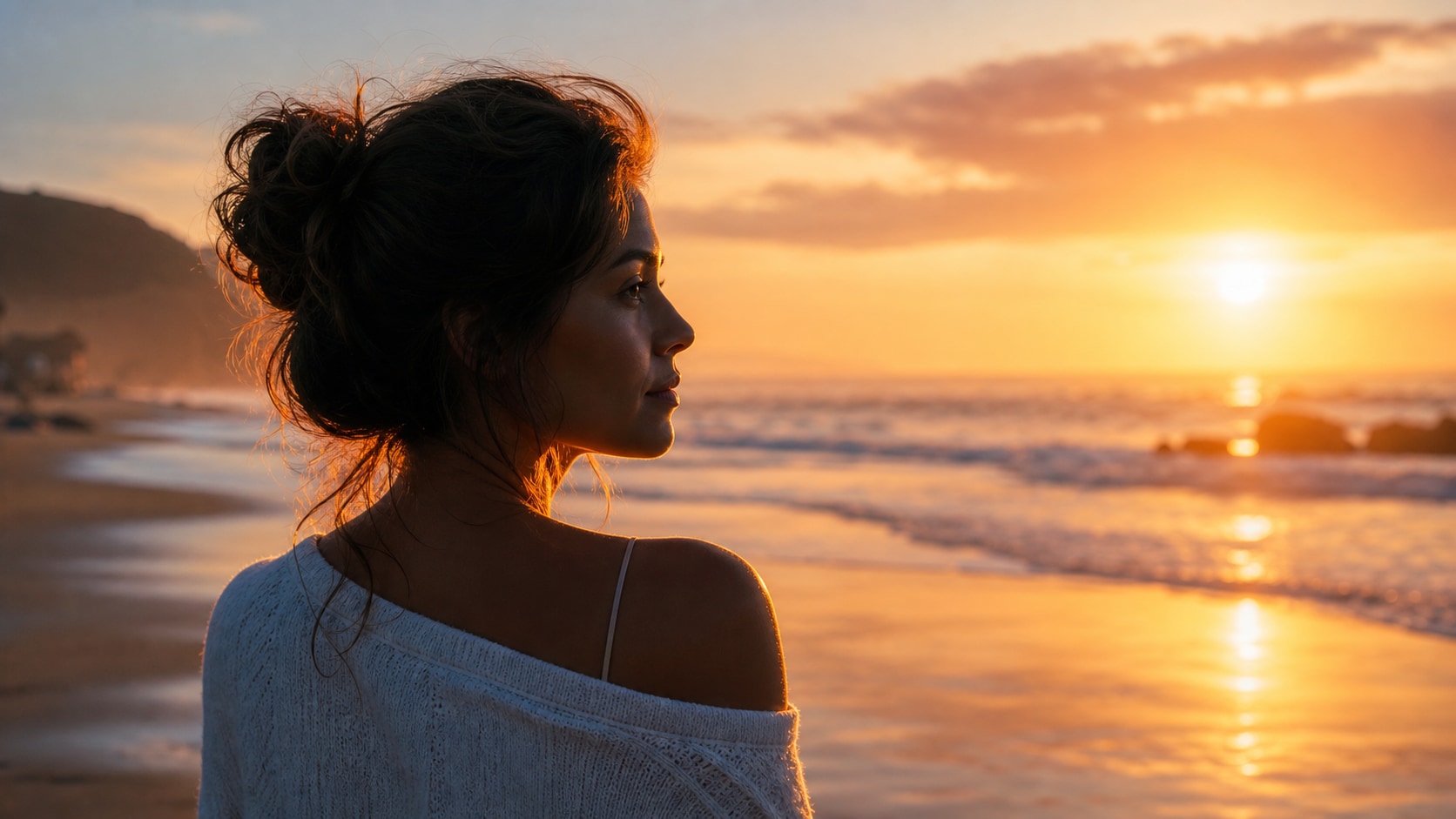 sunrise portrait prompt feature with warm rim light