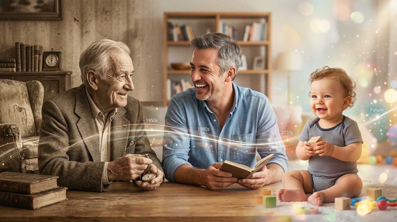 Visualize future or past generations with grandparent prompts