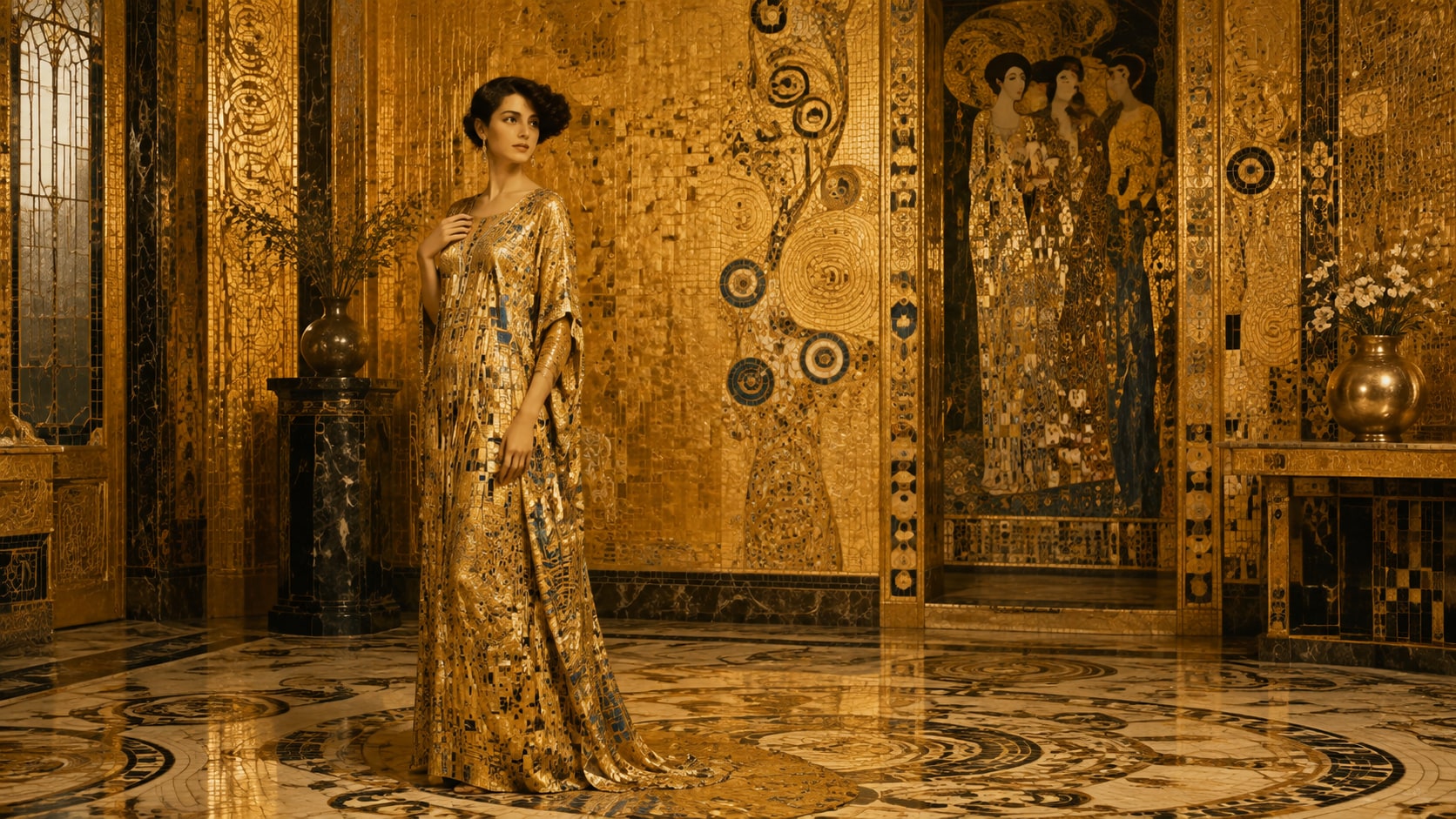 GPT Image 2 holding Klimt tesserae edges and gold-leaf pattern