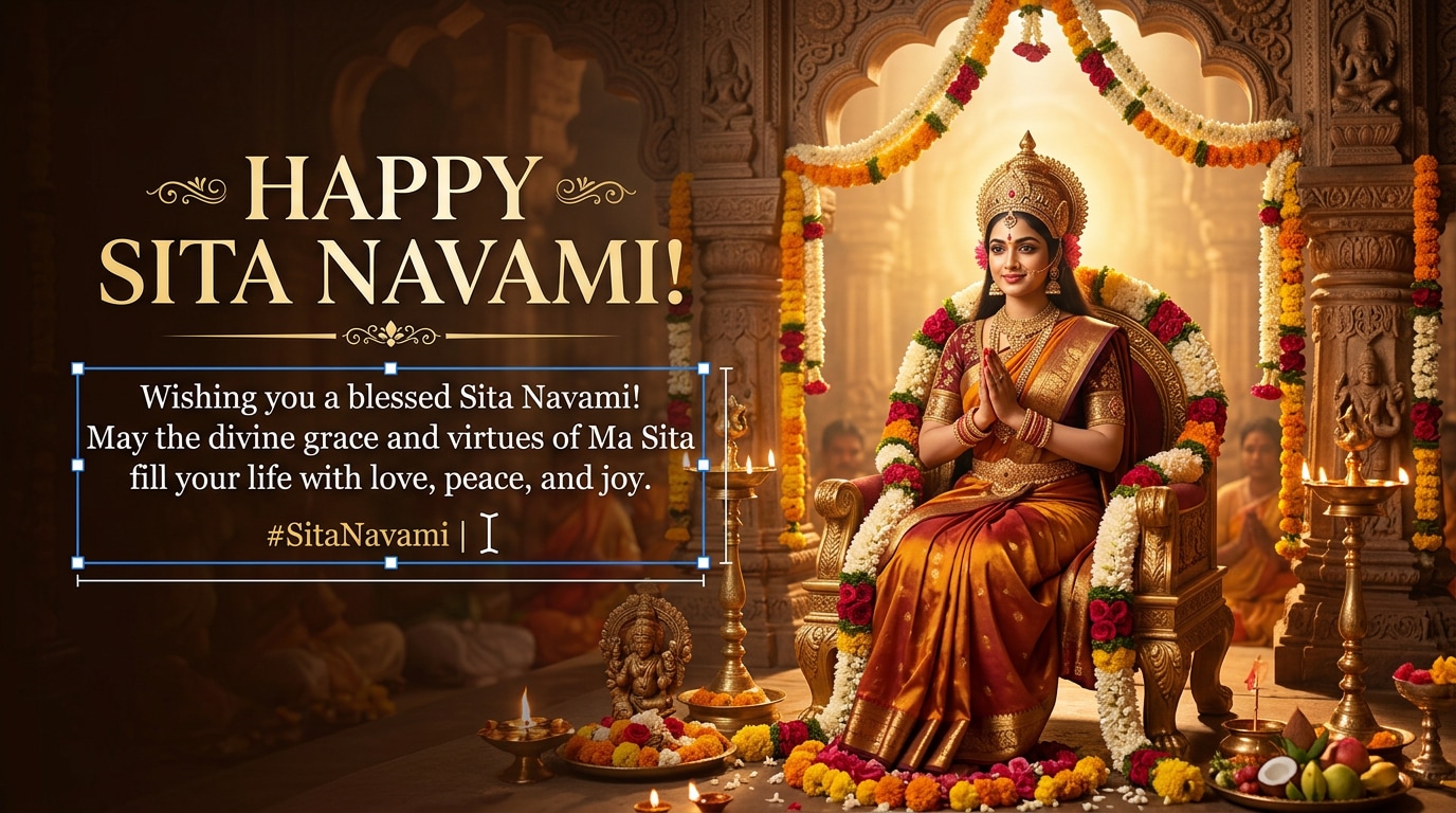 adding text like 'Shubh Sita Navami' to an AI generated photo