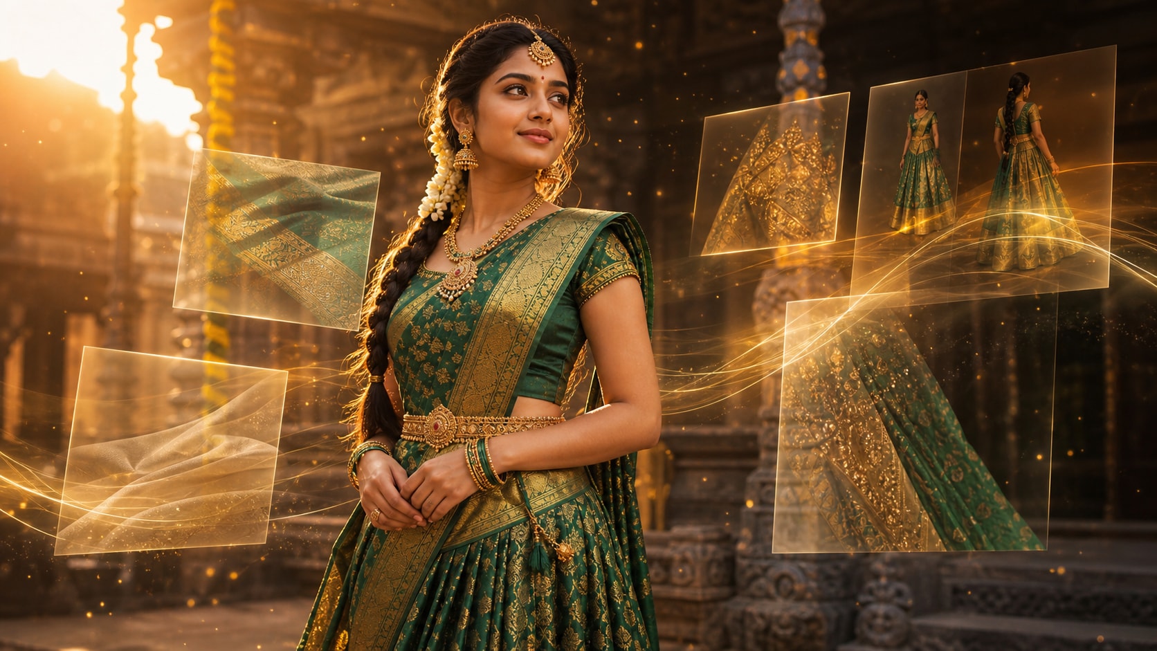 Master traditional aesthetics with a half saree prompt