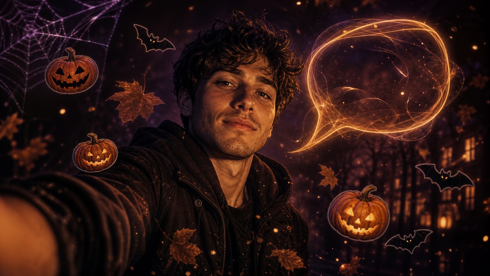 Enhance halloween selfies with AI stickers and copywriting