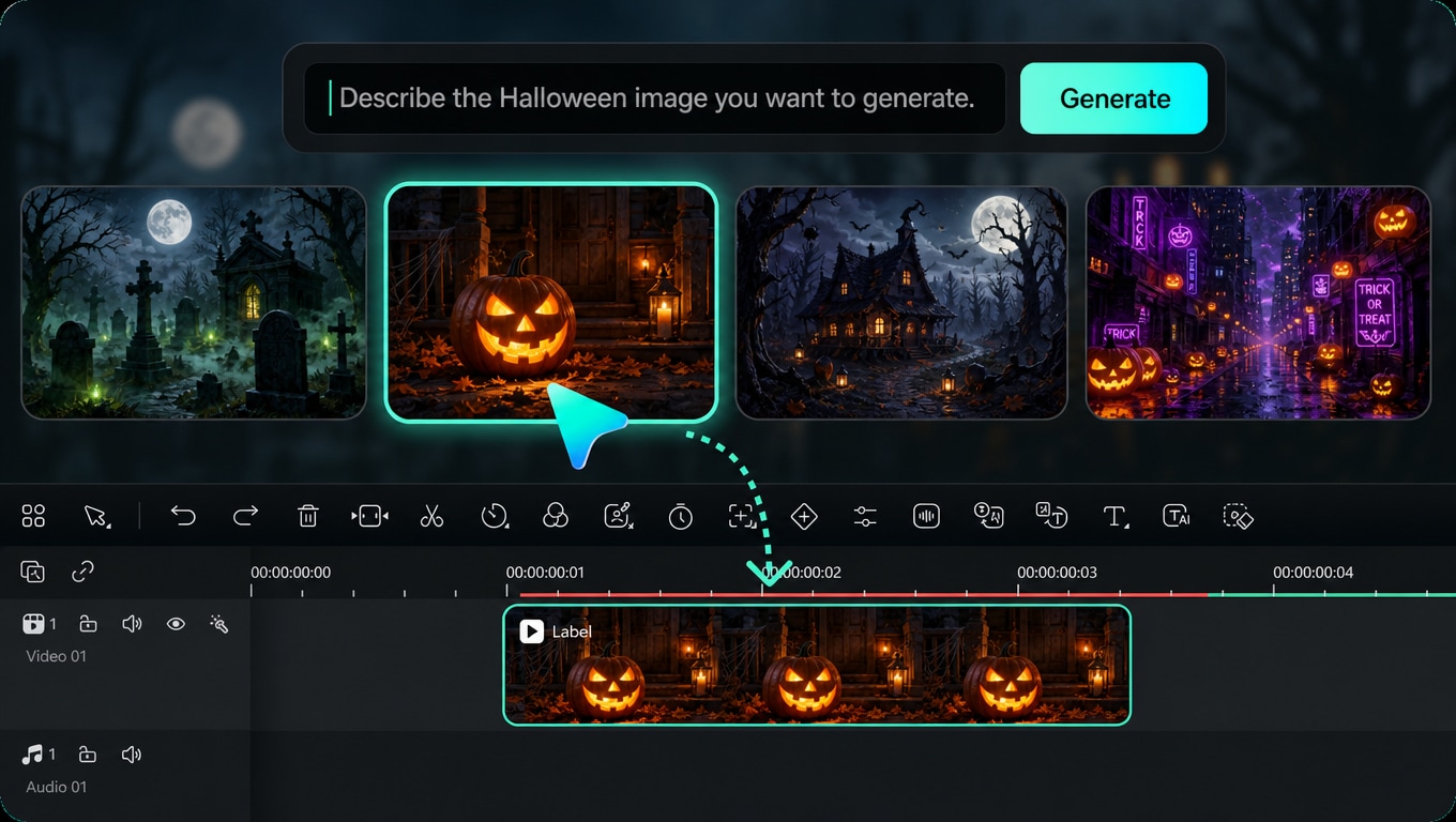 Editar un clip de Halloween generado con IA en la línea de tiempo de Filmora