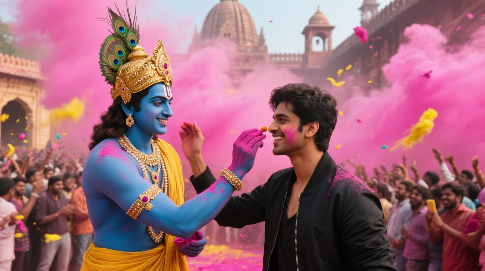Krishna applying Holi color