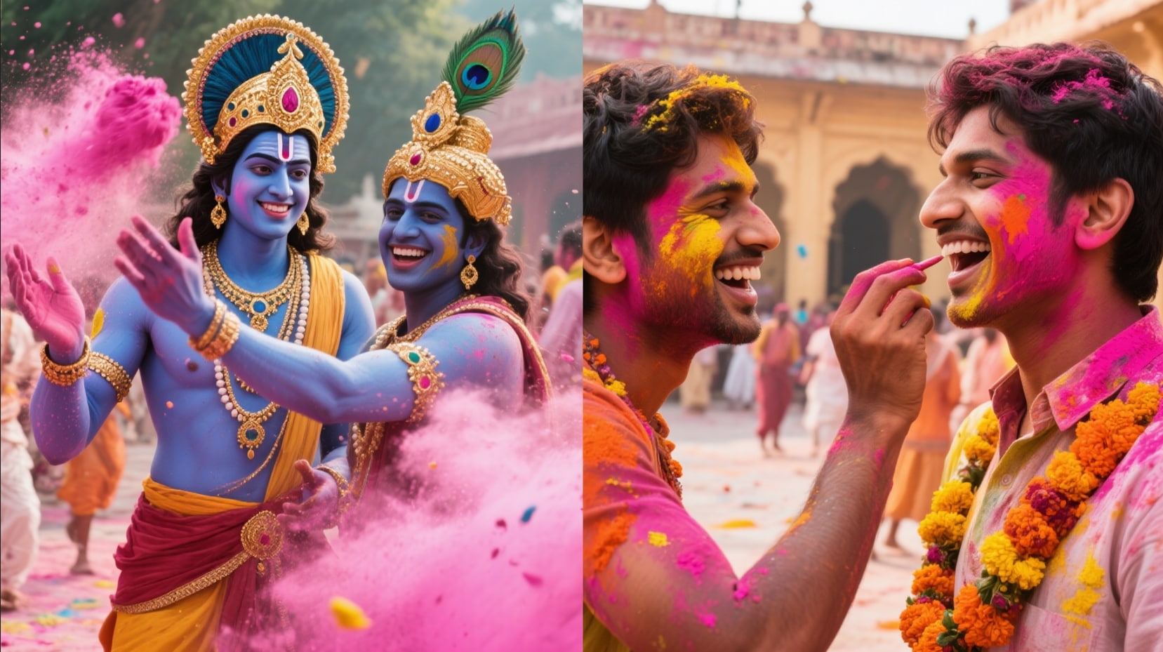 Krishna Holi photo collage