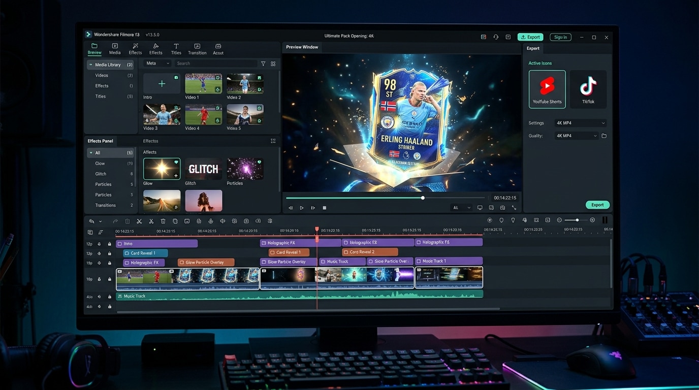 Animate digital trading cards in video edits