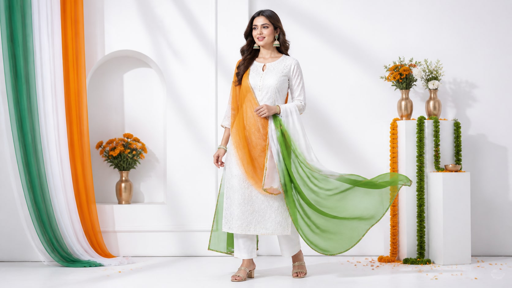 Nano Banana model creating Independence Day tricolor outfit prompt style variants