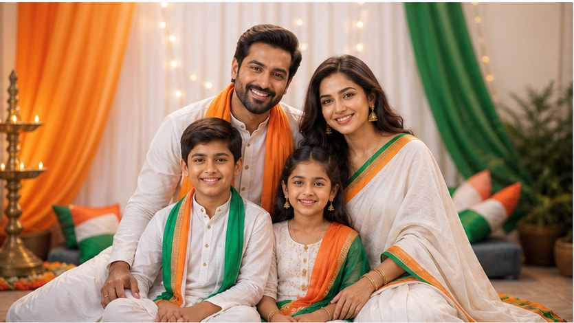Nano Banana model creating India Independence Day family prompt style variants