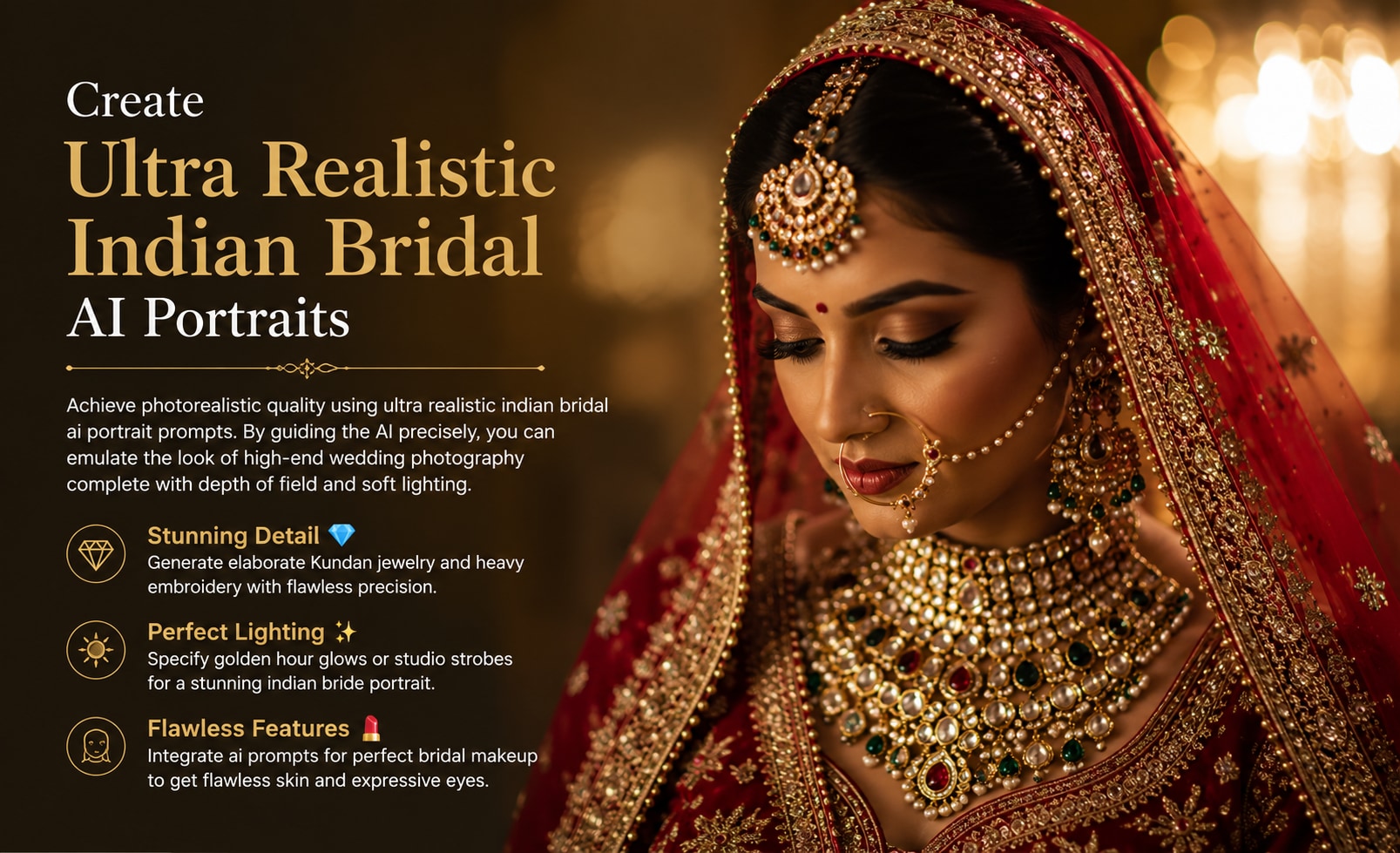 Create ultra realistic indian bridal ai portrait prompts