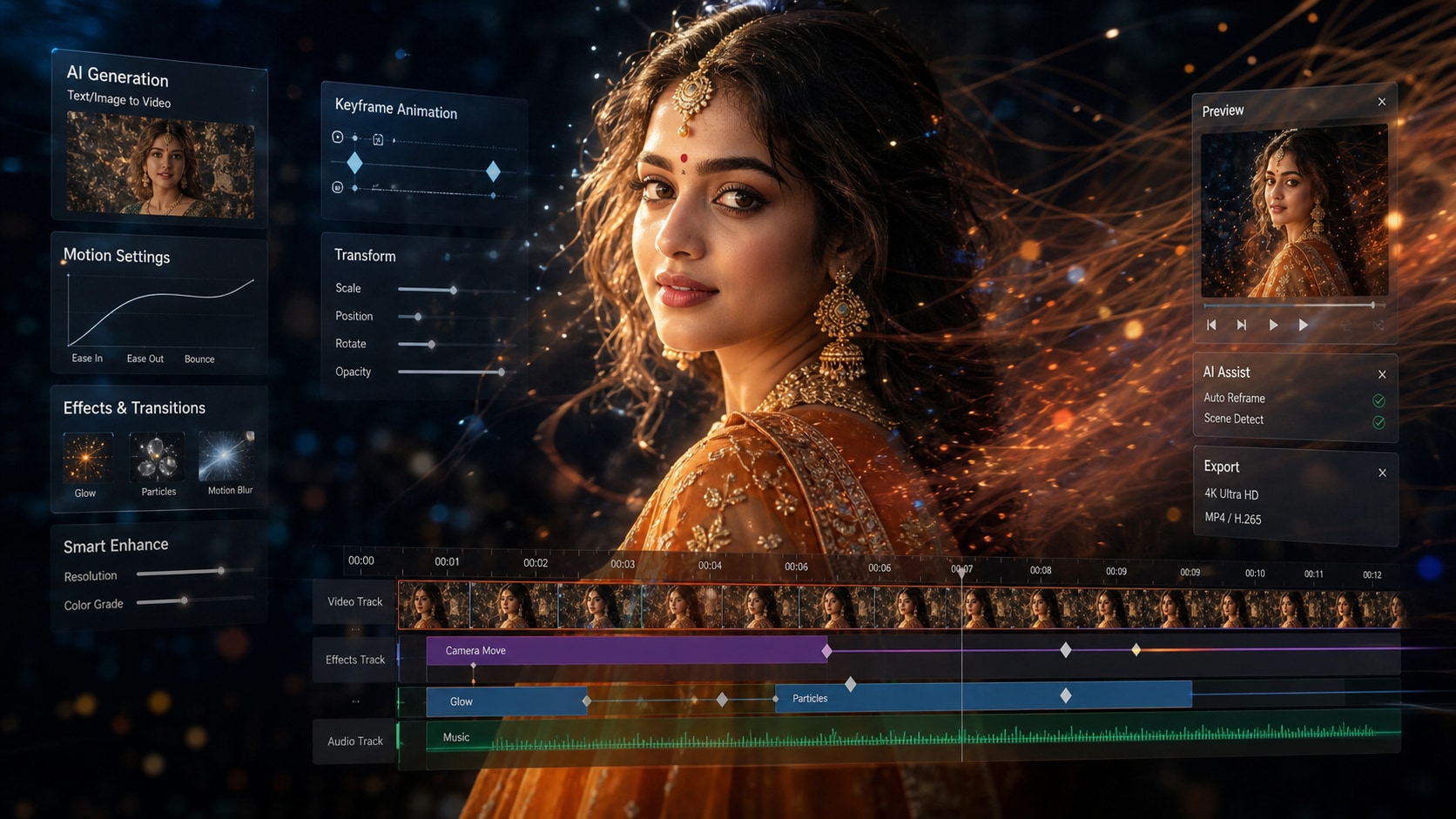 Seamlessly integrate an Indian girl AI image prompt into Filmora videos