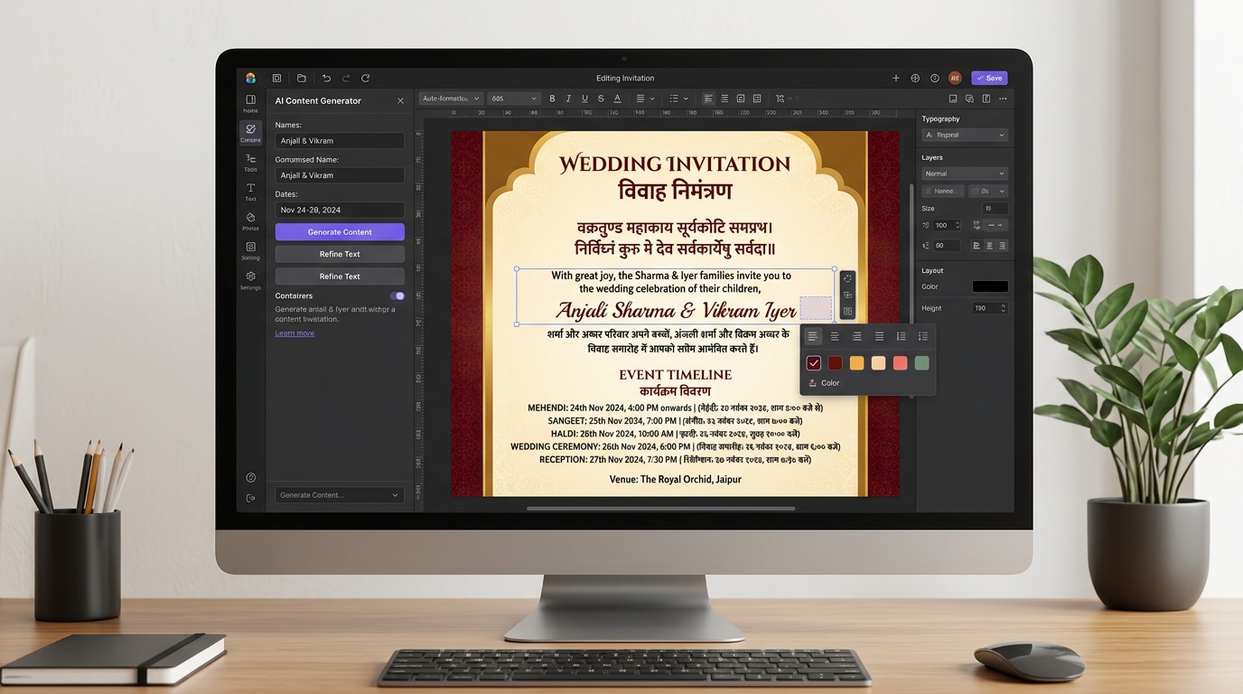 Generate hindi matter for wedding card with AI