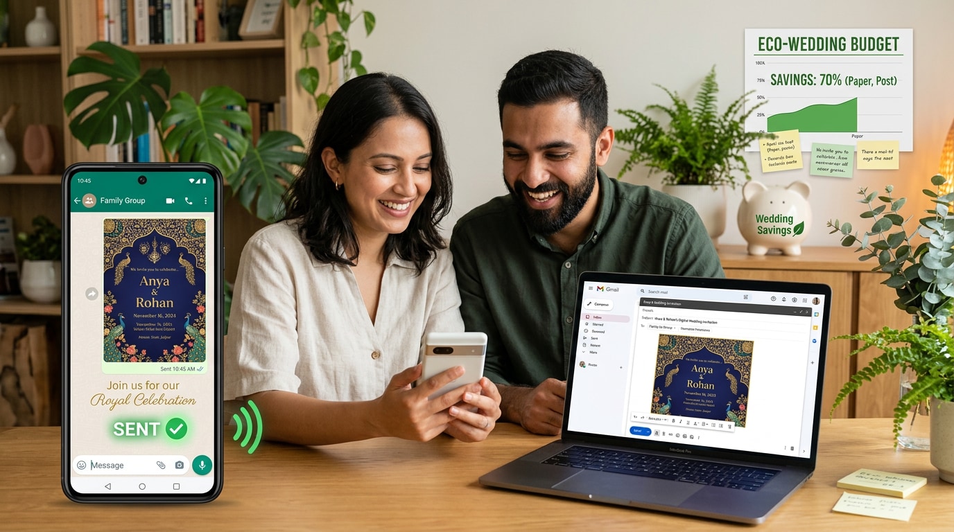 Share digital indian wedding invitation via WhatsApp and social media