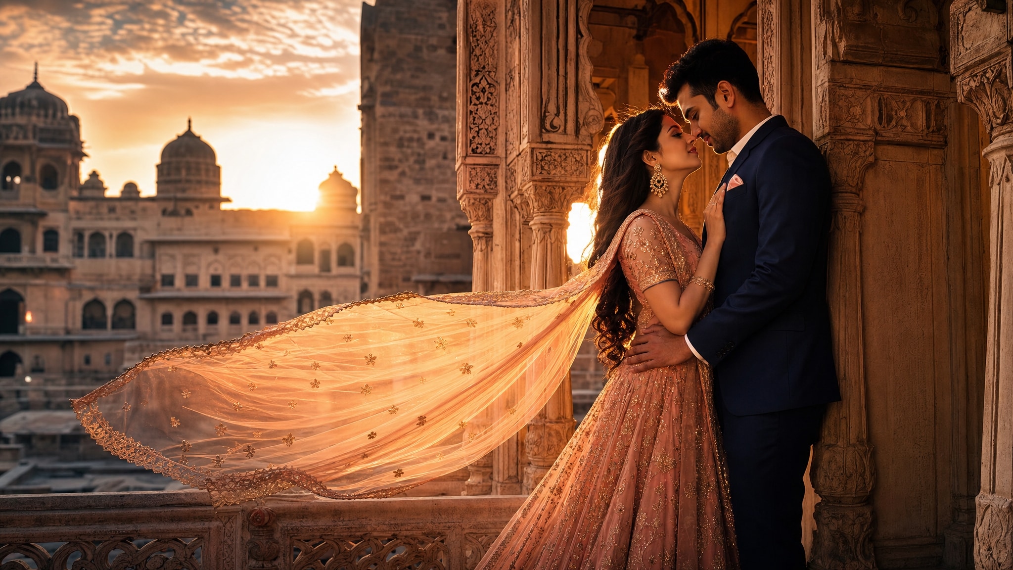 Cinematic pre-wedding AI photo concepts
