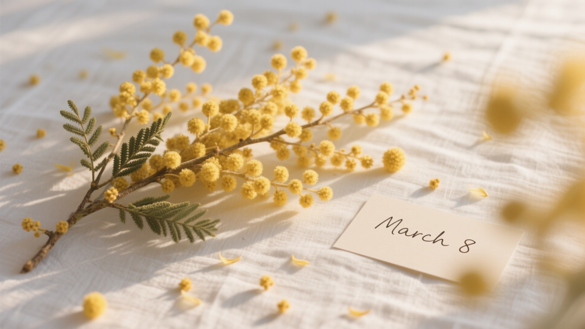 international women's day ai flower flat lay mimosa photo