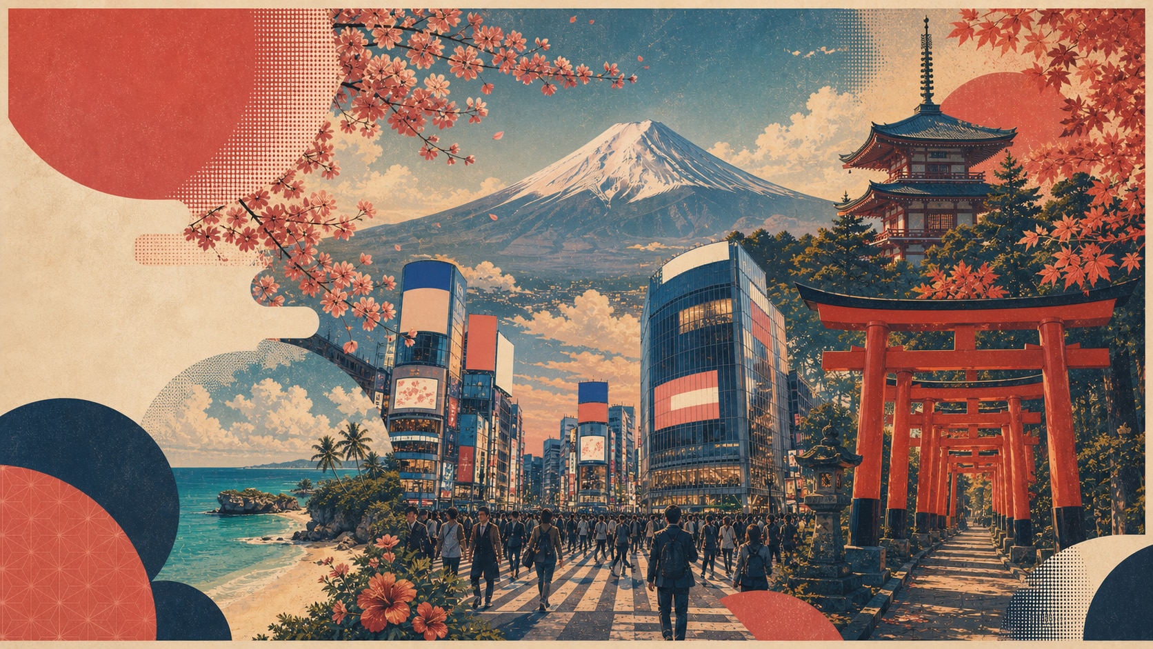 AI Japan poster concept with Mount Fuji and sakura