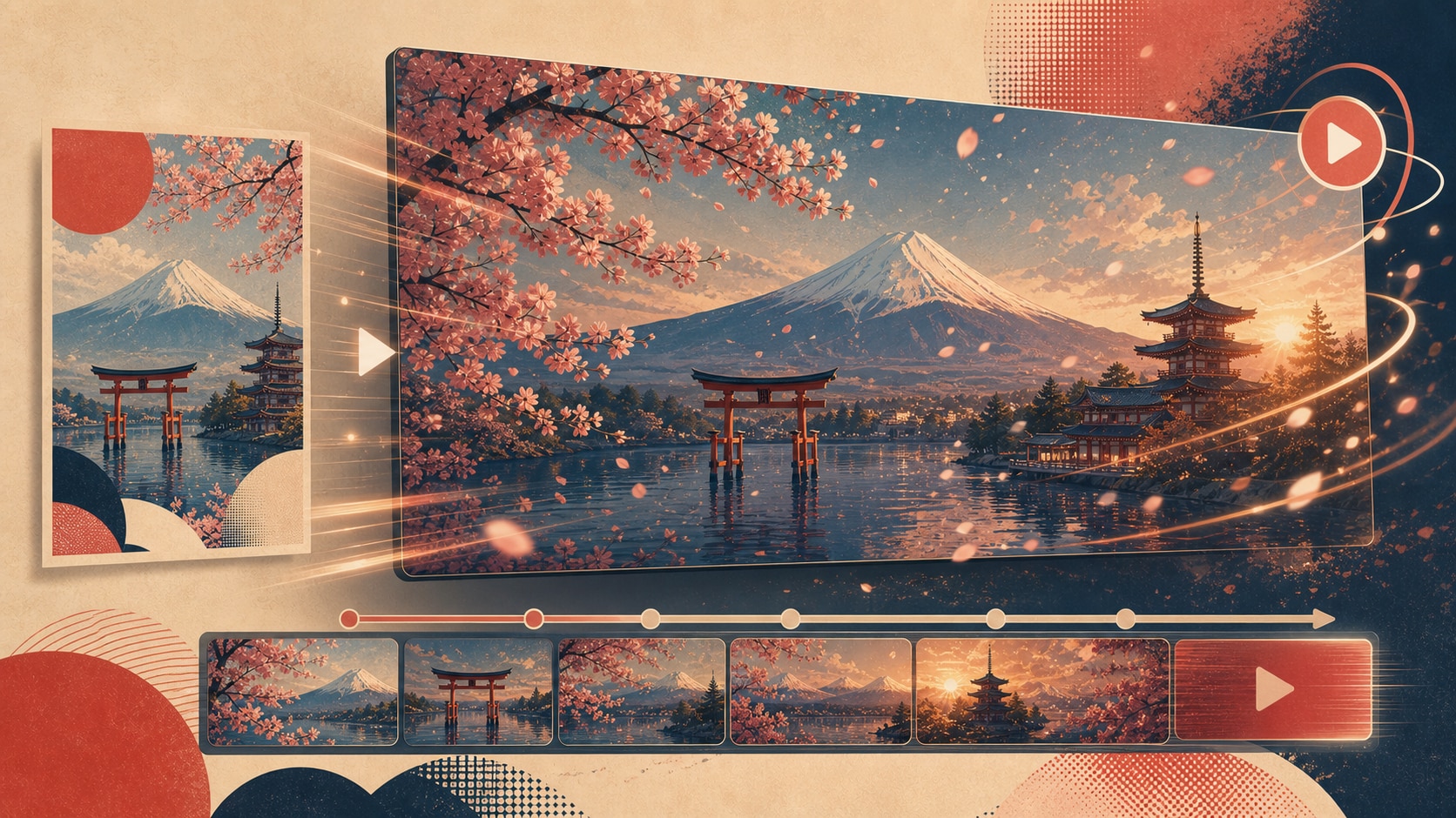 Japan poster transformed into a video travel scene