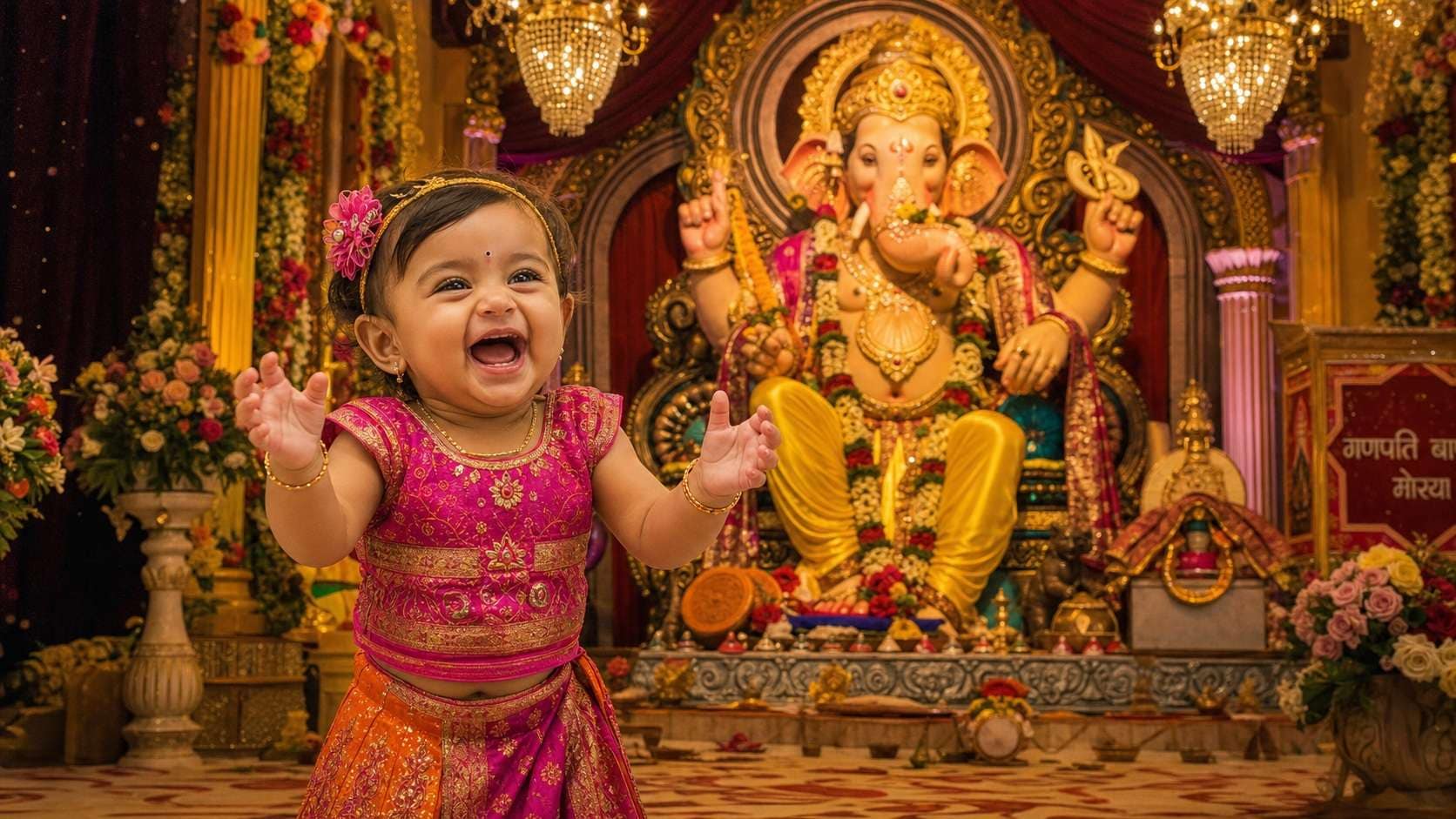 Ganesh Chaturthi baby prompt still image converted into video in Filmora