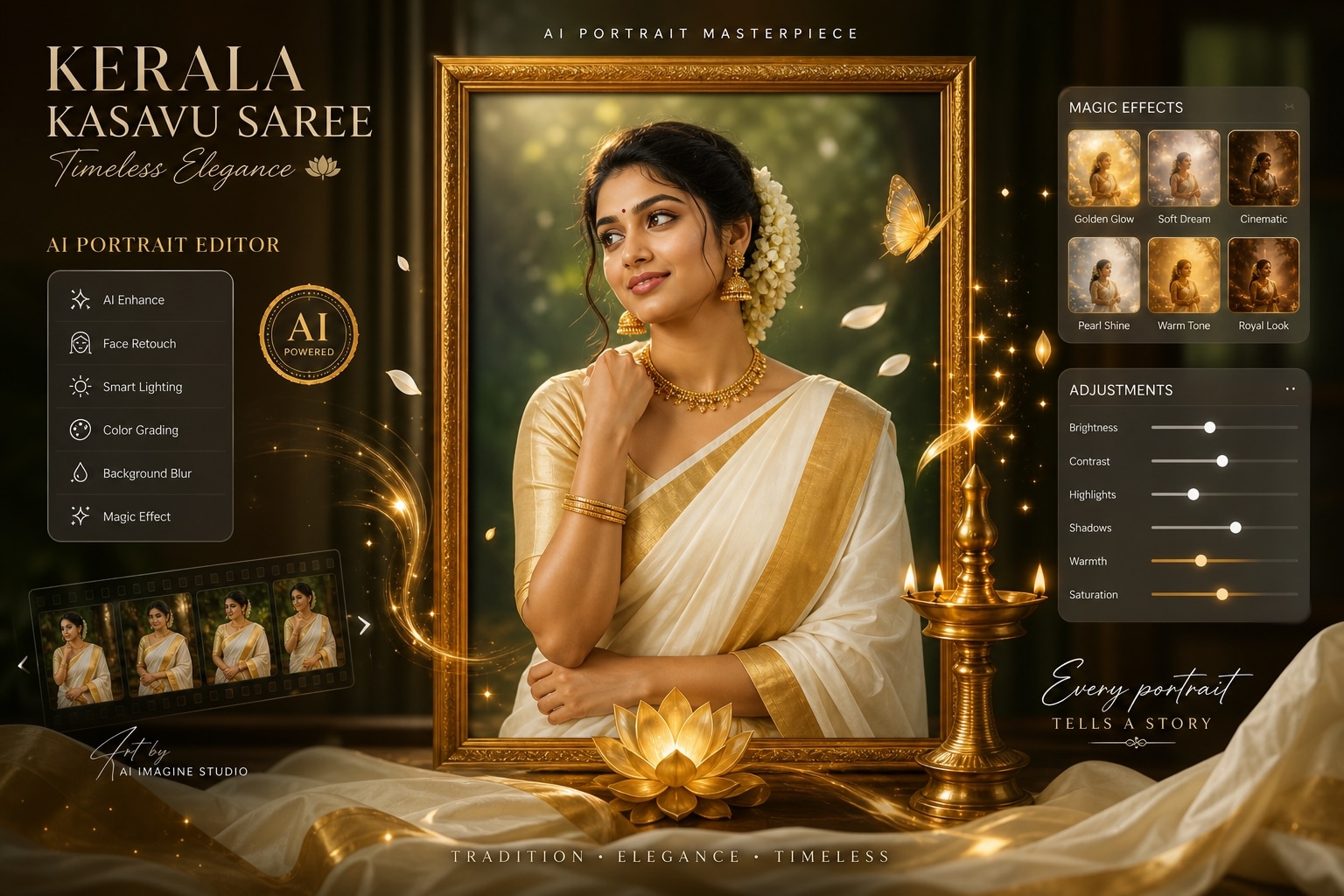 Complete AI editing suite for Kerala saree photos