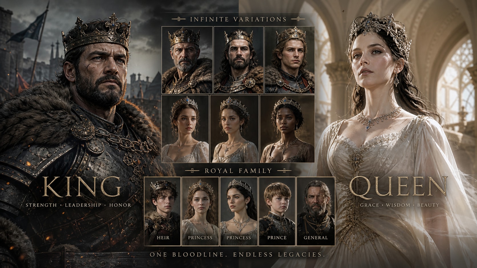 Build a diverse kingdom of characters with king and queen prompts