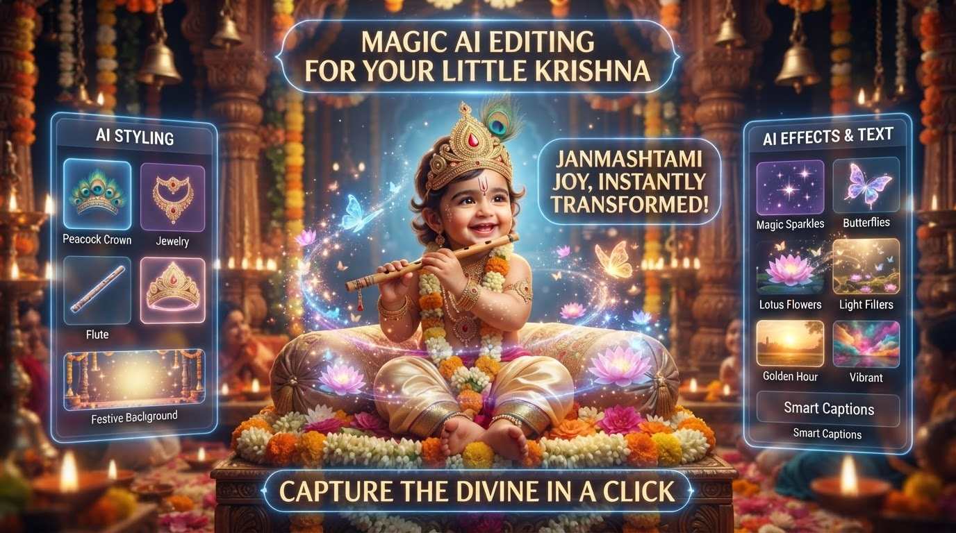 Edit instantly with AI tools after generating Krishna Janmashtami images